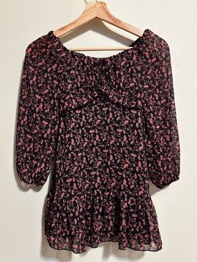 Zunie Black and Pink Floral Ruffle Dress
